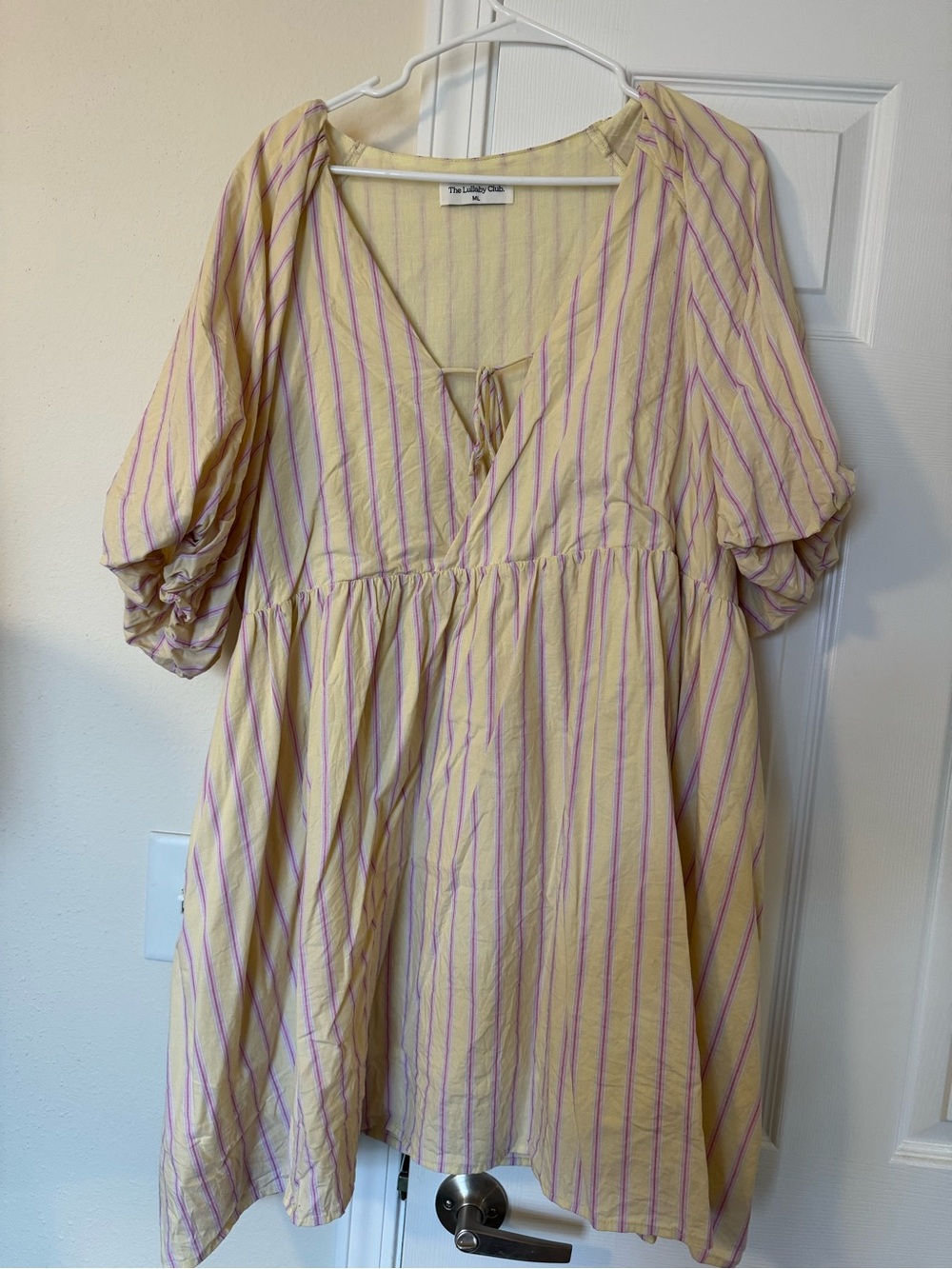 The Lullaby Club Yellow Dress with Pink Stripes